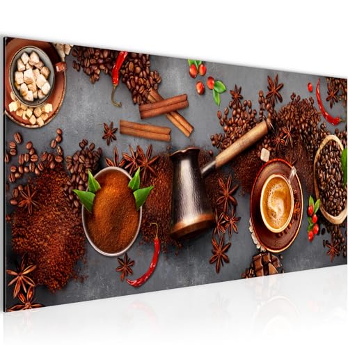 Runa Art Wandbild Türkischer Kaffee 1 Teilig 100 x 40 cm Modern Bild auf Vlies Leinwand Kaffeebohnen Küche Braun 044712a von Runa Art