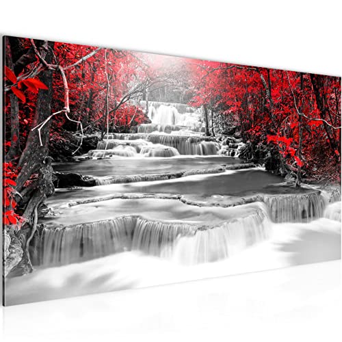 Runa Art Wandbild Wasserfall 1 Teilig 100 x 40 cm Modern Bild auf Vlies Leinwand Natur Wohnzimmer Schwarz Rot 043612a von Runa Art