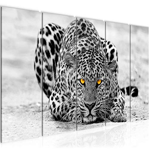 Runa Art Wandbild XXL Afrika Leopard Wohnzimmer Schlafzimmer 200 x 80 cm Grau Gelb 5 Teilig - Made in Germany - 000355a von Runa Art