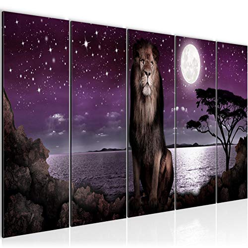 Runa Art Wandbild XXL Afrika Löwe Wohnzimmer Schlafzimmer 200 x 80 cm Lila Grau 5 Teilig - Made in Germany - 022955b von Runa Art