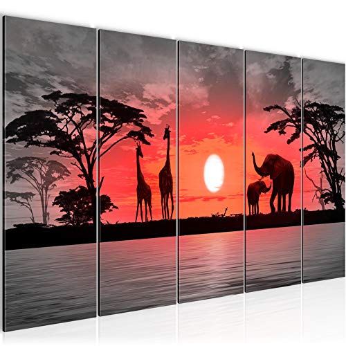 Runa Art Wandbild XXL Afrika Sonnenuntergang Wohnzimmer Schlafzimmer 200 x 80 cm Orange 5 Teilig - Made in Germany - 000255b von Runa Art