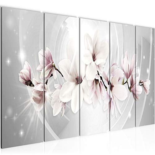 Runa Art Wandbild XXL Blumen Magnolien Wohnzimmer Schlafzimmer 200 x 80 cm Grau 5 Teilig - Made in Germany - 006455a von Runa Art