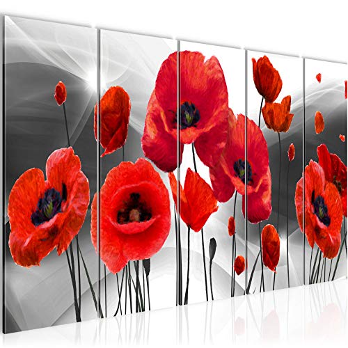 Runa Art Wandbild XXL Blumen Mohnblumen Wohnzimmer Schlafzimmer 200 x 80 cm Schwarz Weiss 5 Teilig - Made in Germany - 208955c von Runa Art