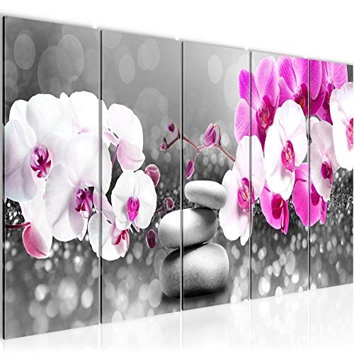Runa Art Wandbild XXL Blumen Orchidee Wohnzimmer Schlafzimmer 200 x 80 cm Grau Rosa 5 Teilig - Made in Germany - 035555a von Runa Art