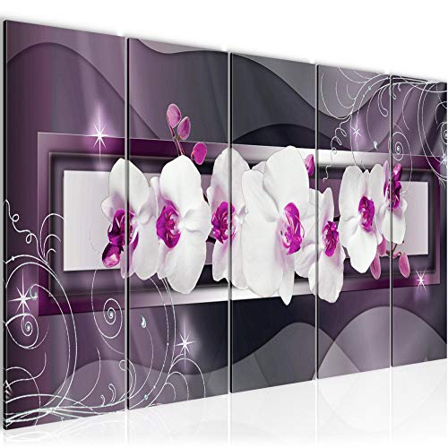 Runa Art Wandbild XXL Blumen Orchidee Wohnzimmer Schlafzimmer 200 x 80 cm Violett Lila 5 Teilig - Made in Germany - 206455b von Runa Art