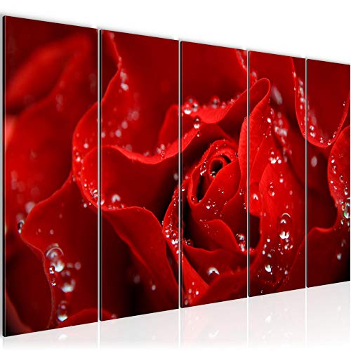 Runa Art Wandbild XXL Blumen Rosen Wohnzimmer Schlafzimmer 200 x 80 cm Rot 5 Teilig - Made in Germany - 200455a von Runa Art