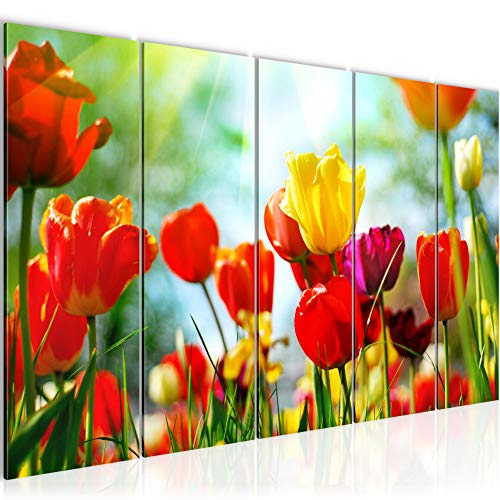 Runa Art Wandbild XXL Blumen Tulpen Wohnzimmer Schlafzimmer 200 x 80 cm Bunt 5 Teilig - Made in Germany - 201955a von Runa Art