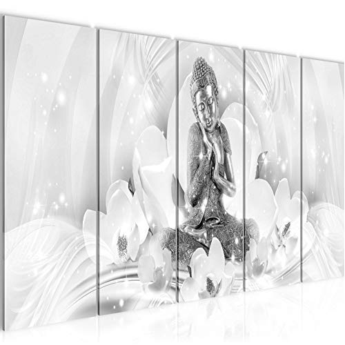 Runa Art Wandbild XXL Buddha Feng Shui Wohnzimmer Schlafzimmer 200 x 80 cm Schwarz Weiss 5 Teilig - Made in Germany - 016455c von Runa Art
