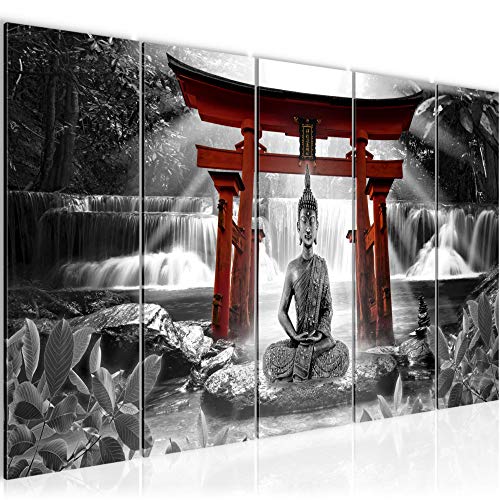 Runa Art Wandbild XXL Feng Shui Buddha Wohnzimmer Schlafzimmer 200 x 80 cm Rot Grau 5 Teilig - Made in Germany - 036455c von Runa Art