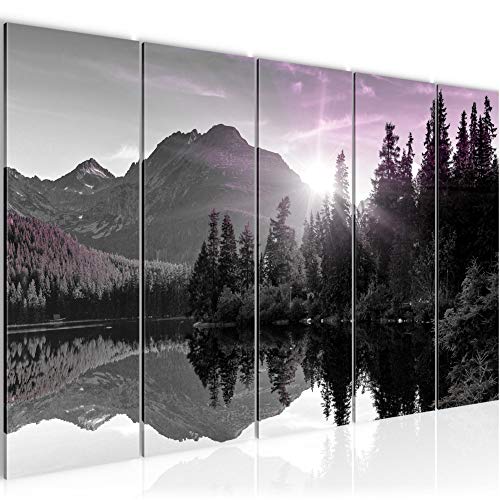 Runa Art Wandbild XXL Natur Sonnenuntergang Schlafzimmer Wohnzimmer 200 x 80 cm Violett Lila 5 Teilig - Made in Germany - 014455b von Runa Art