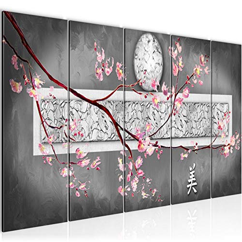 Runa Art Wandbild XXL Sakura Blumen Wohnzimmer Schlafzimmer 200 x 80 cm Schwarz Weiss 5 Teilig - Made in Germany - 500255c von Runa Art