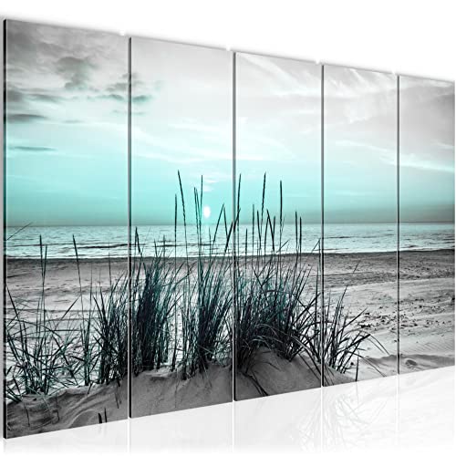 Runa Art Wandbild XXL Strand Sonnenuntergang Wohnzimmer 200 x 80 cm Türkis Grau 5 Teilig - Made in Germany - 043755c von Runa Art