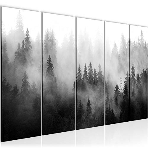 Runa Art Wandbild XXL Wald Natur Wohnzimmer Schlafzimmer 200 x 80 cm Schwarz Weiss 5 Teilig - Made in Germany - 032355c von Runa Art