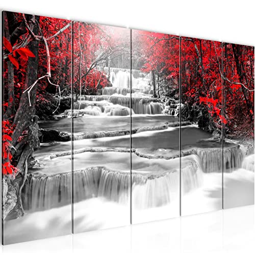 Runa Art Wandbild XXL Wasserfall Wohnzimmer 200 x 80 cm Schwarz Rot 5 Teilig - Made in Germany - 043655a von Runa Art