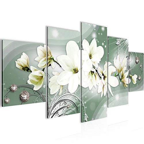 Runa Art Wandbilder Blumen Magnolien 5 Teilig Bild auf Vlies Leinwand Deko Wohnzimmer Abstrakt Grün 006352a von Runa Art