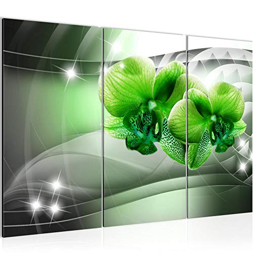 Runa Art Wandbilder Blumen Orchidee Bild XXL Wohnzimmer Schlafzimmer Grau Grün Abstrakt 120 x 80 cm 3 Teilig 010431b von Runa Art