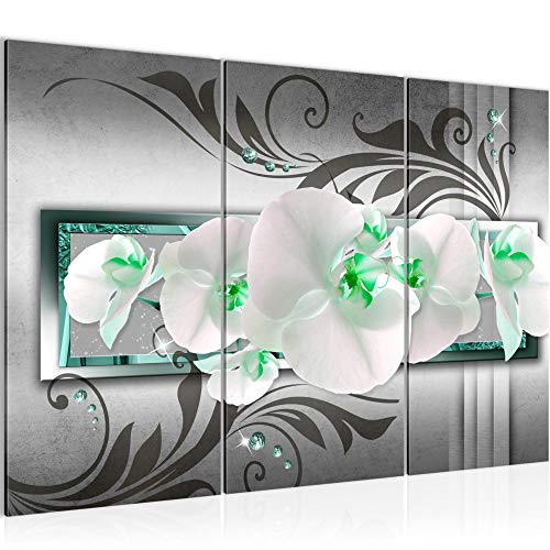 Runa Art Wandbilder Blumen Orchidee Bild XXL Wohnzimmer Schlafzimmer Grau Grün Abstrakt 120 x 80 cm 3 Teilig 206231b von Runa Art
