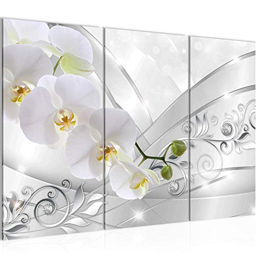 Runa Art Wandbilder Blumen Orchidee Bild XXL Wohnzimmer Schlafzimmer Grau Ornament Silber 120 x 80 cm 3 Teilig 209131a von Runa Art