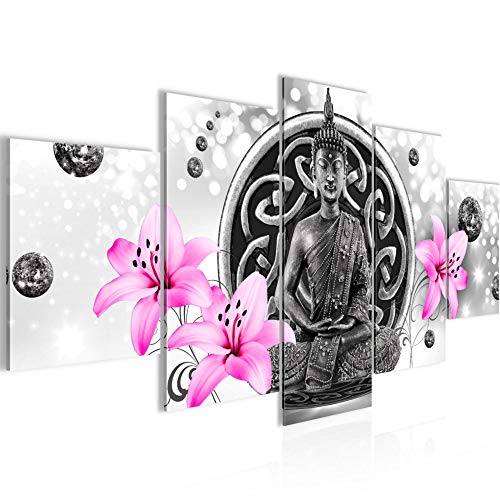 Runa Art Wandbilder Buddha Blumen 5 Teilig Bild auf Vlies Leinwand Deko Wohnzimmer Orientalisch Zen Grau 504752b von Runa Art