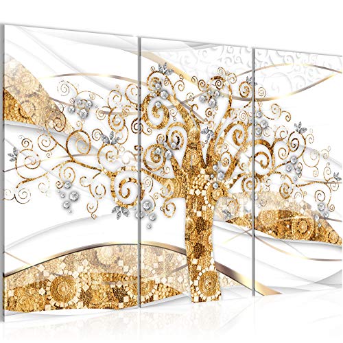 Runa Art Wandbilder Gustav Klimt Baum des Lebens Bild XXL Wohnzimmer Gold Weiss Lebensbaum 120 x 80 cm 3 Teilig 027531a von Runa Art