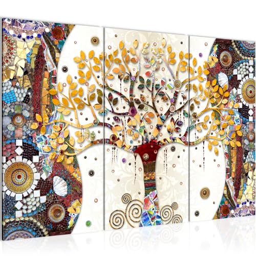 Runa Art Wandbilder Klimt Baum des Lebens Bild XXL Wohnzimmer Bunt Abstrakt Baum 120 x 80 cm 3 Teilig 004631a von Runa Art