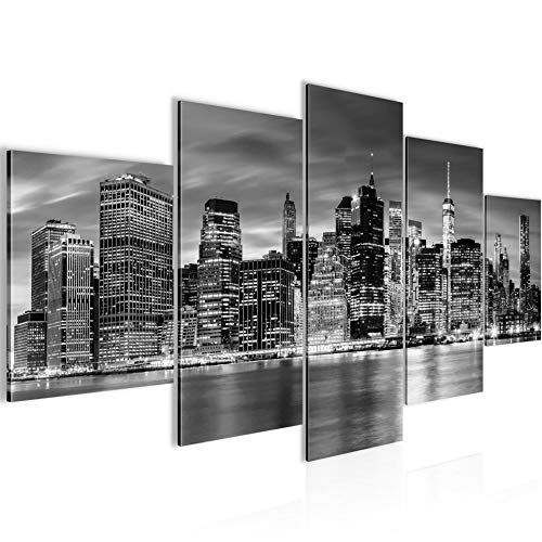 Runa Art Wandbilder New York City 5 Teilig Bild auf Vlies Leinwand Deko Wohnzimmer Büro USA Schwarz Weiss 010052b von Runa Art