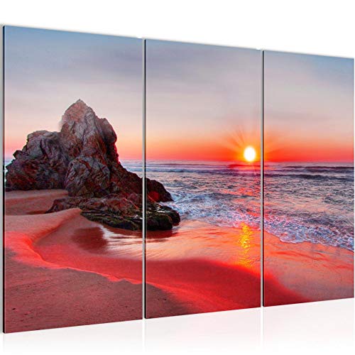 Runa Art Wandbilder Sonnenuntergang Strand Bild XXL Schlafzimmer Wohnzimmer Rot Küste Meer 120 x 80 cm 3 Teilig 609531b von Runa Art