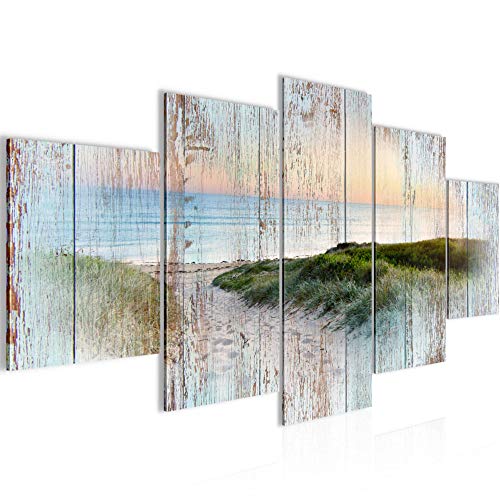 Runa Art Wandbilder Strand Holzoptik 5 Teilig Bild auf Vlies Leinwand Deko Schlafzimmer Wohnzimmer Natur Blau Beige 606252a von Runa Art