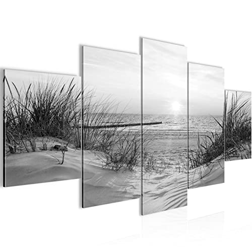 Runa Art Wandbilder Strand Sonnenuntergang 5 Teilig Bild auf Vlies Leinwand Deko Schlafzimmer Wohnzimmer Meer Natur Schwarz Weiss 041752c von Runa Art