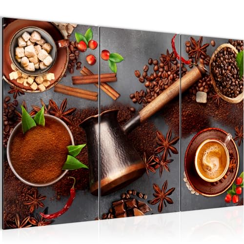 Runa Art Wandbilder Türkischer Kaffee Bild XXL Küche Braun Kaffeebohnen 120 x 80 cm 3 Teilig 044731a von Runa Art