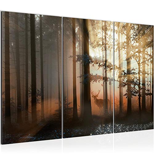 Runa Art Wandbilder Wald Hirsch Bild XXL Wohnzimmer Schlafzimmer Schwarz Gelb Natur 120 x 80 cm 3 Teilig 012731b von Runa Art