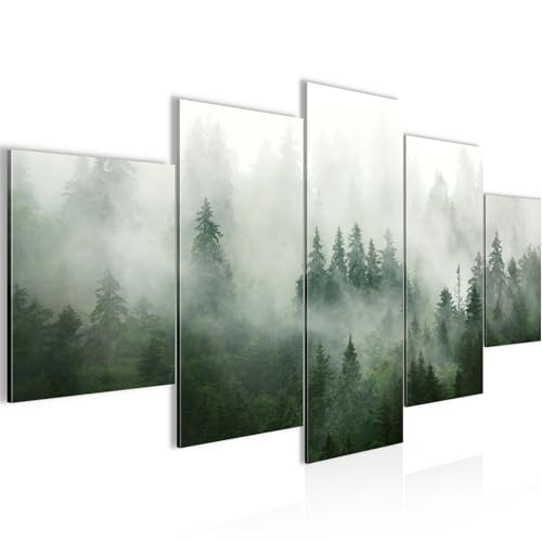 Runa Art Wandbilder Wald Natur 5 Teilig Bild auf Vlies Leinwand Deko Wohnzimmer Schlafzimmer Nebel Grün Grau 032352a von Runa Art