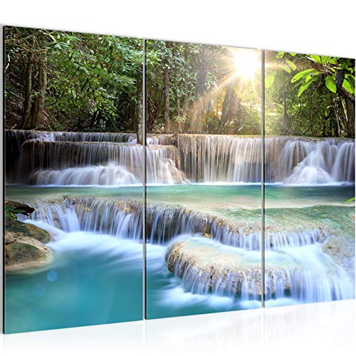 Runa Art Wandbilder Wasserfall Landschaft Bild XXL Schlafzimmer Wohnzimmer Grün Blau Natur 120 x 80 cm 3 Teilig 612131a von Runa Art