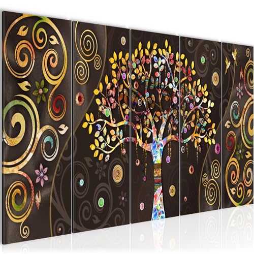 Runa Art Wandbilder XXL Klimt Baum des Lebens Wohnzimmer Schlafzimmer 150 x 60 cm Schwarz Bunt 5 Teilig - Made in Germany - 045356a von Runa Art