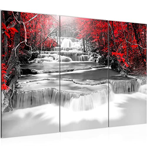 Runa Art Wandbilder Wasserfall Bild XXL Wohnzimmer Schwarz Rot Natur 120 x 80 cm 3 Teilig 043631a von Runa Art