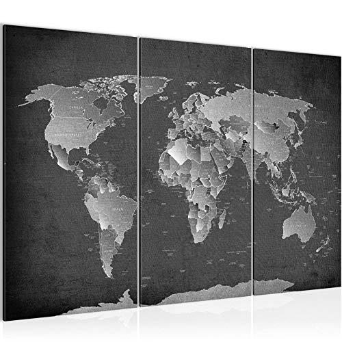 Runa Art Wandbilder Weltkarte Bild XXL Büro Wohnzimmer Schwarz Weiss Landkarte 120 x 80 cm 3 Teilig 107631b von Runa Art