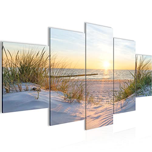 Runa Art Bild Schlafzimmer Wohnzimmer Strand Sonnenuntergang 5 Teilig Meer Natur Blau Beige Wandbilder auf Vlies Leinwand 041753a von Runa Art