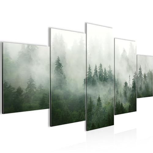 Runa Art Bild Wohnzimmer Schlafzimmer Wald Natur 5 Teilig Nebel Grün Grau Wandbilder auf Vlies Leinwand 032353a von Runa Art