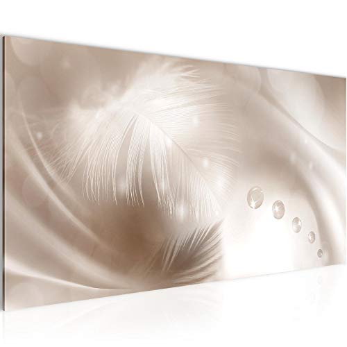 Runa Art Wandbild Abstrakt 1 Teilig 100 x 40 cm Modern Bild auf Vlies Leinwand Feder Perlen Wohnzimmer Schlafzimmer Beige 033512a von Runa Art