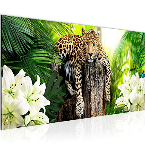 Runa Art Wandbild Afrika Leopard 1 Teilig 100 x 40 cm Modern Bild auf Vlies Leinwand Natur Savanne Wohnzimmer Schlafzimmer Grün 006712a von Runa Art