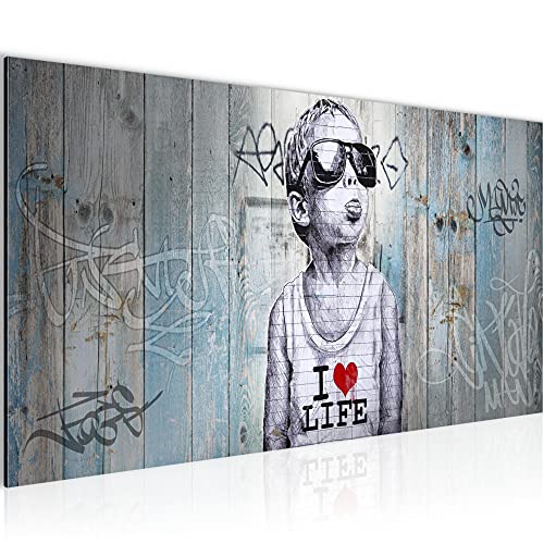 Runa Art Wandbild Banksy-Style Graffiti Junge 1 Teilig 100 x 40 cm Modern Bild auf Vlies Leinwand Street Art Loft Wohnzimmer Blau 039812a Runa Art Wandbild Banksy-Style Graffiti Junge 1 Teilig 100 x 40 cm Modern Bild auf Vlies Leinwand Street Art Loft Wohnzimmer Blau 039812a von Runa Art