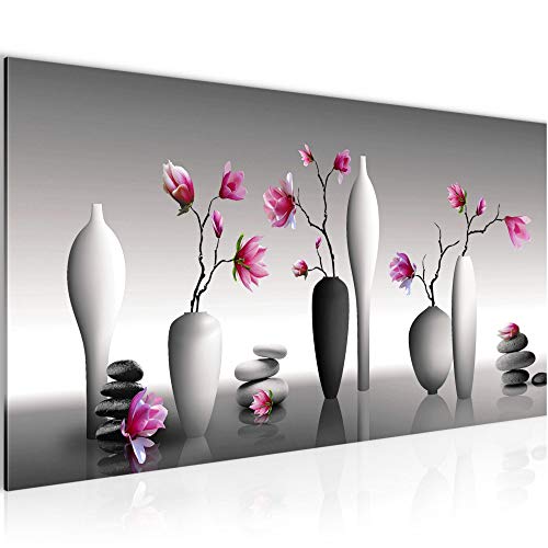 Runa Art Wandbild Blumen Magnolien 1 Teilig 100 x 40 cm Modern Bild auf Vlies Leinwand Spa Wohnzimmer Rosa Grau 036512a von Runa Art