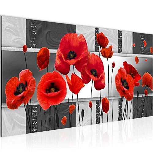 Runa Art Wandbild Blumen Mohnblumen 1 Teilig 100 x 40 cm Modern Bild auf Vlies Leinwand Abstrakt Wohnzimmer Grau Rot 205812c von Runa Art