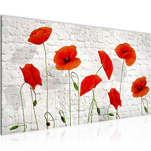 Runa Art Wandbild Blumen Mohnblumen 1 Teilig 100 x 40 cm Modern Bild auf Vlies Leinwand Ziegel Wohnzimmer Grau Rot 012512a von Runa Art