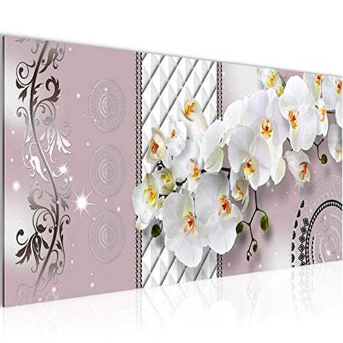 Runa Art Wandbild Blumen Orchidee 1 Teilig 100 x 40 cm Modern Bild auf Vlies Leinwand Abstrakt Wohnzimmer Rosa Grau 008812a von Runa Art