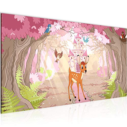 Runa Art Wandbild Kinderzimmer Waldtiere 1 Teilig 100 x 40 cm Modern Bild auf Vlies Leinwand Mädchen Babyzimmer Spielzimmer Grün Rosa 032212b von Runa Art