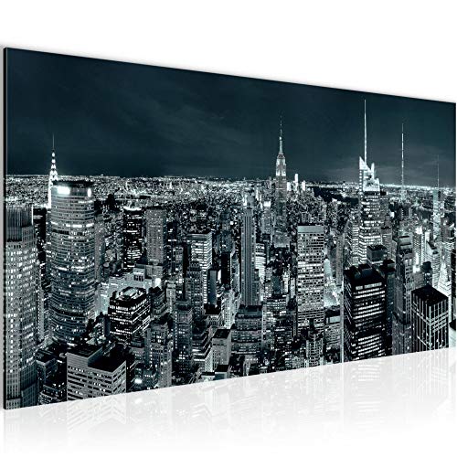 Runa Art Wandbild New York Skyline 1 Teilig 100 x 40 cm Modern Bild auf Vlies Leinwand USA Wohnzimmer Büro Türkis Blau 036212b von Runa Art