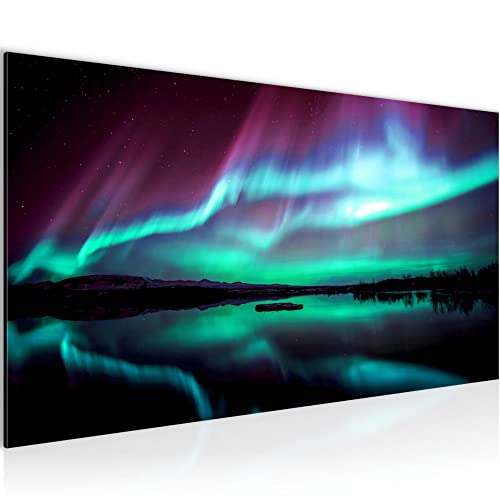 Runa Art Wandbild Nordlichter Nachthimmel 1 Teilig 100 x 40 cm Modern Bild auf Vlies Leinwand Polarlicht Island Wohnzimmer Schlafzimmer Blau Türkis 041912a von Runa Art