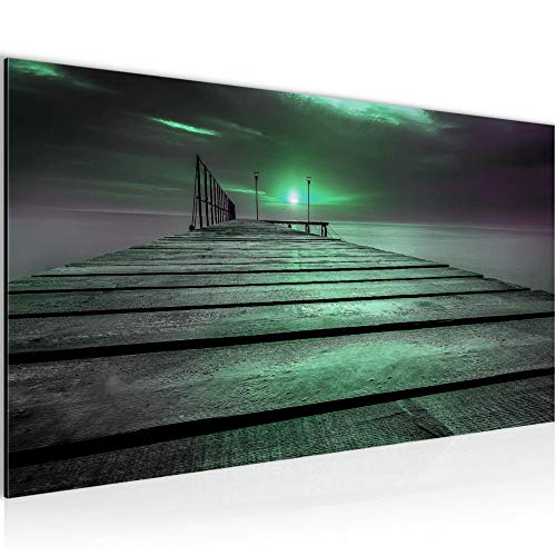 Runa Art Wandbild Sonnenuntergang 1 Teilig 100 x 40 cm Modern Bild auf Vlies Leinwand Wasser Schlafzimmer Wohnzimmer Grün Grau 020212b von Runa Art