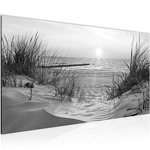 Runa Art Wandbild Strand Sonnenuntergang 1 Teilig 100 x 40 cm Modern Bild auf Vlies Leinwand Meer Natur Schlafzimmer Wohnzimmer Schwarz Weiss 041712c von Runa Art